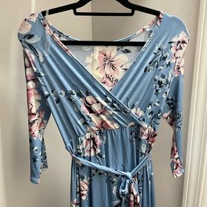 Pink Blush Pink/Blue Floral Maxi Maternity Dress - NWT